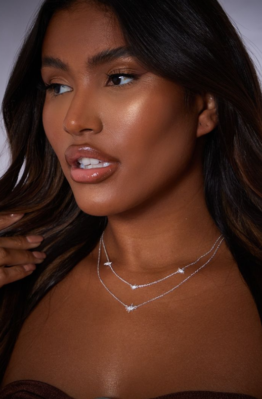 Real Silver Plated Star Diamante Necklace