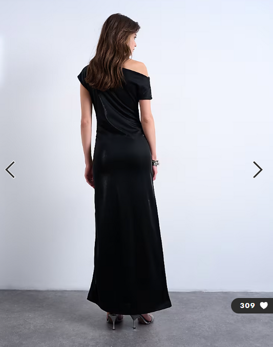 Topshop iridescent off shoulder maxi dress in black
