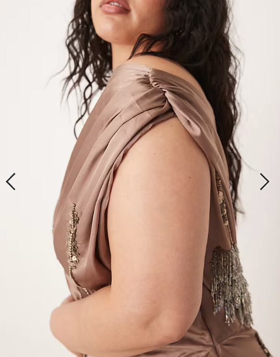ASOS DESIGN Curve floral embellished chiffon satin mix maxi dress in mocha