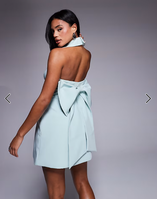 ASOS LUXE tailored structured mini dress with bow back detail in mint