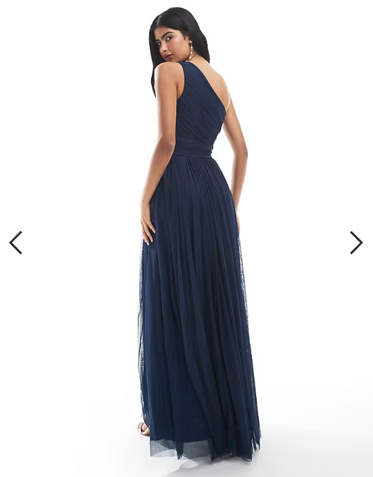 Lace & Beads Bridesmaid one shoulder maxi dress in navy