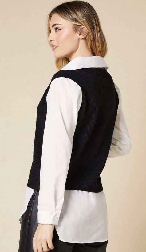 2 in 1 Shirt and V Neck Knitted Sweater Vest
