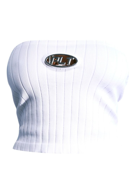 White Metal Badge Contour Rib Bandeau Top