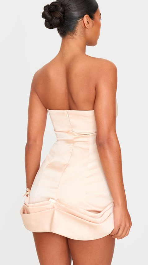 Champagne Satin Bow Detail Bodycon Dress
