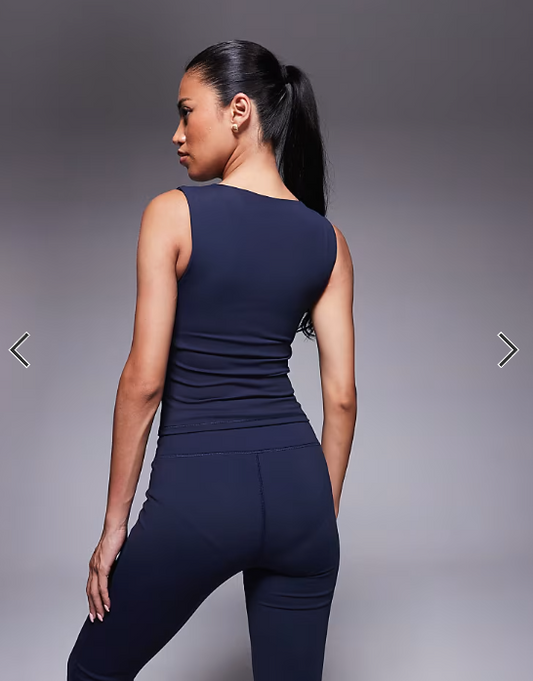 4505 Icon soft touch high neck tank with inner bra in midnight navy