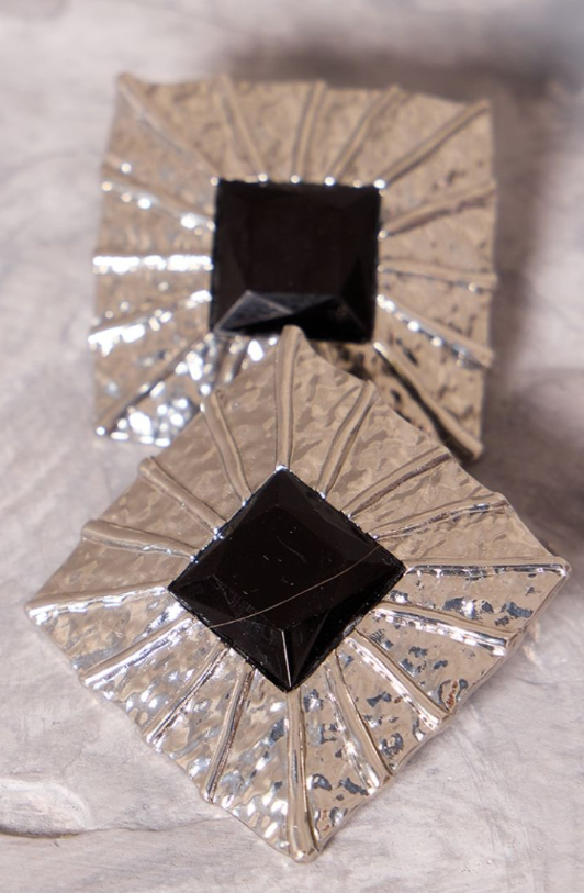 Silver Square Textured Stud Earrings