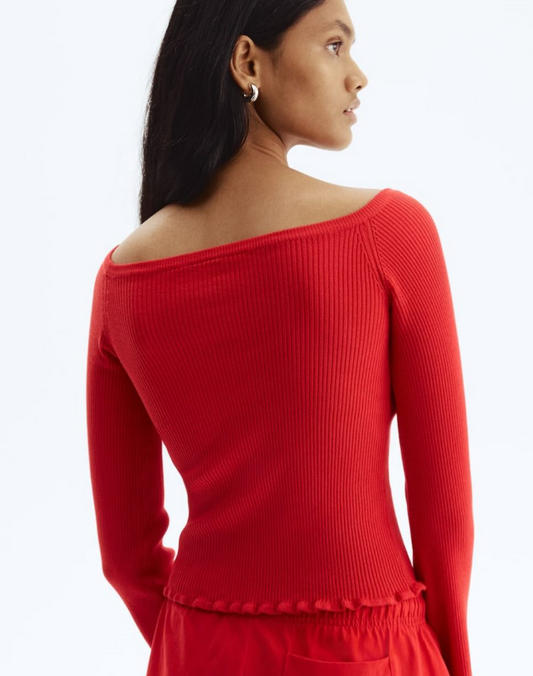 H&M-RIB-KNIT OFF-THE-SHOULDER TOP