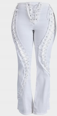 Plt Shape White Denim Lace Up Detail Flare Jeans