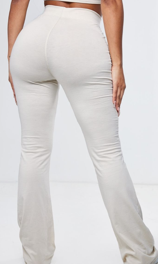 Shape Oatmeal Cotton High Waist Flared Trousers