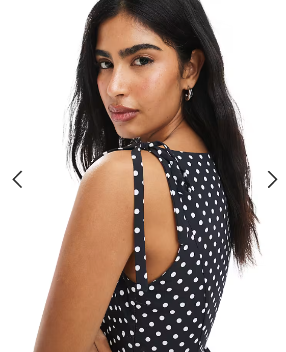 ASOS DESIGN tie shoulder cinched cami in polka dot