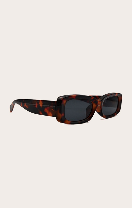Tortoiseshell Rectangular Slim Frame Sunglasses