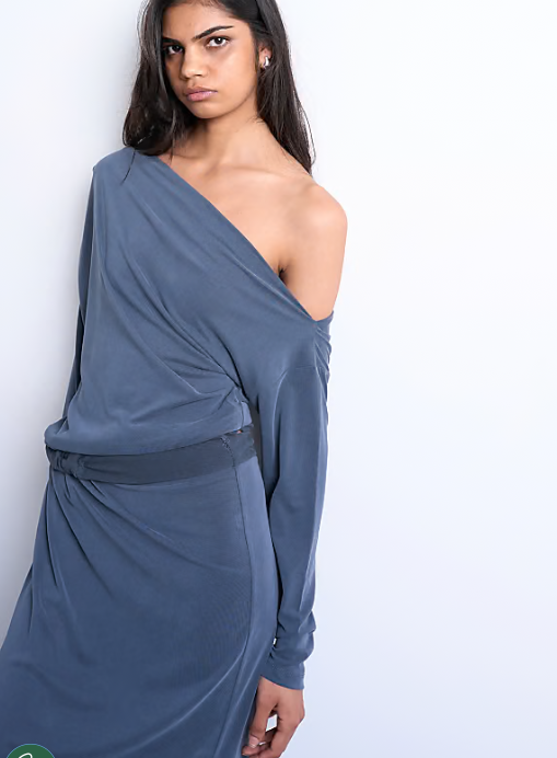 Topshop - cupro long skeeve bardot twist detail top