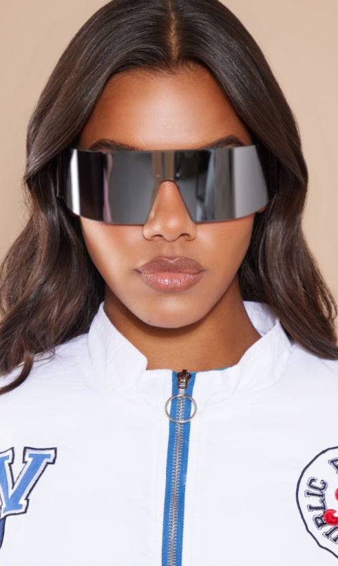 Silver Mirrored Wrap Round Visor Sunglasses