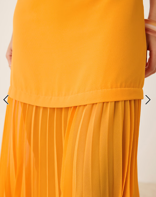 ASOS DESIGN dropped waist pleated skirt cami midi dress in orange