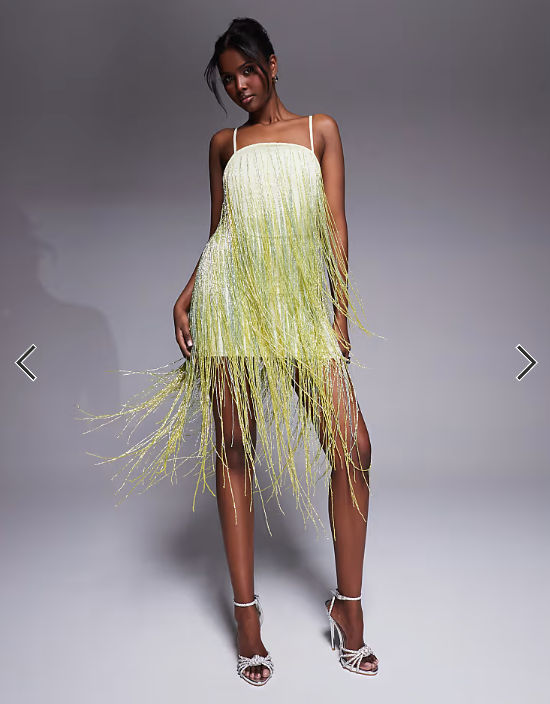 ASOS DESIGN beaded fringe mini cami dress in pale yellow