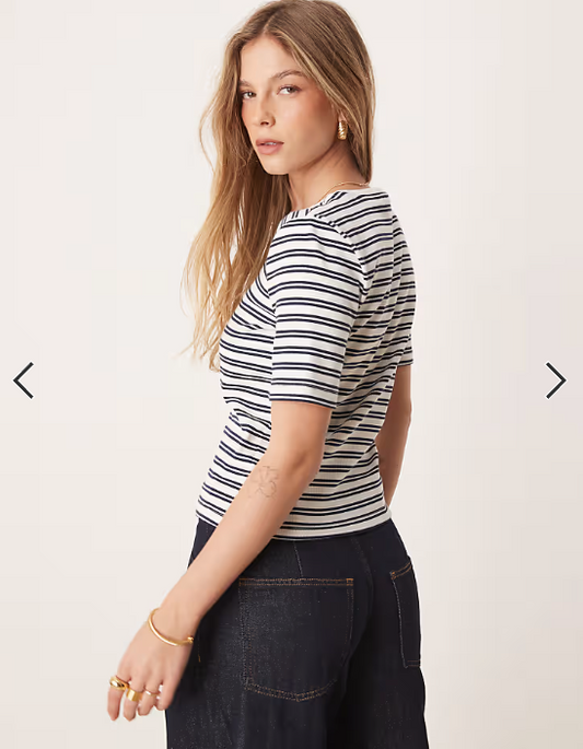 Vila ribbed short sleeve tee in navy and white stripe