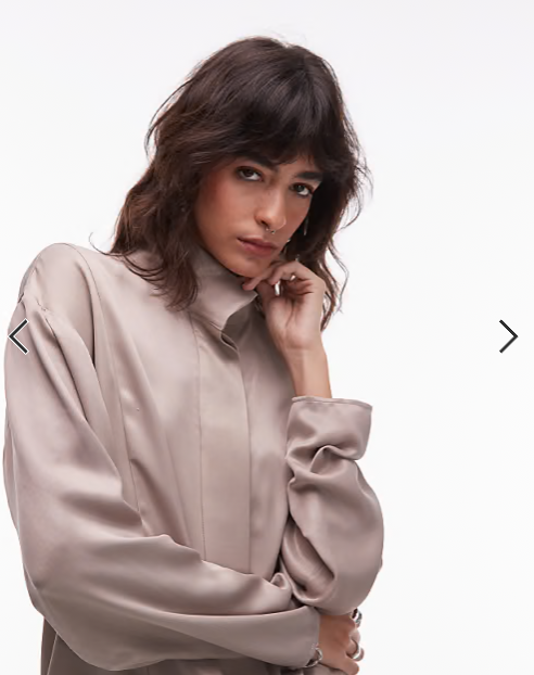 ASOS DESIGN satin funnel neck shirt in mocha co ord