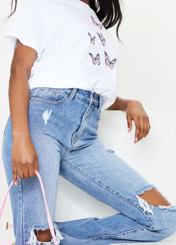 Tall Mid Blue Wash Distressed Long Leg Straight Jean