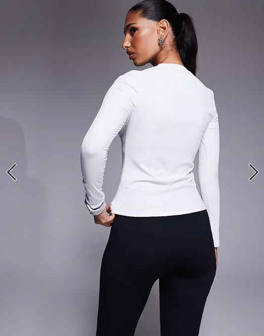 4505 active rib quick dry long sleeve henley layering top in white