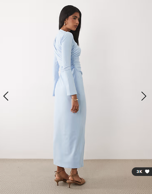 ASOS DESIGN asymmetric drape slash neck maxi dress in blue