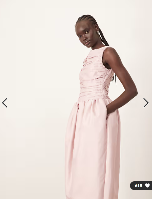 ARRANGE structured satin cinched waist maxi dress in pink