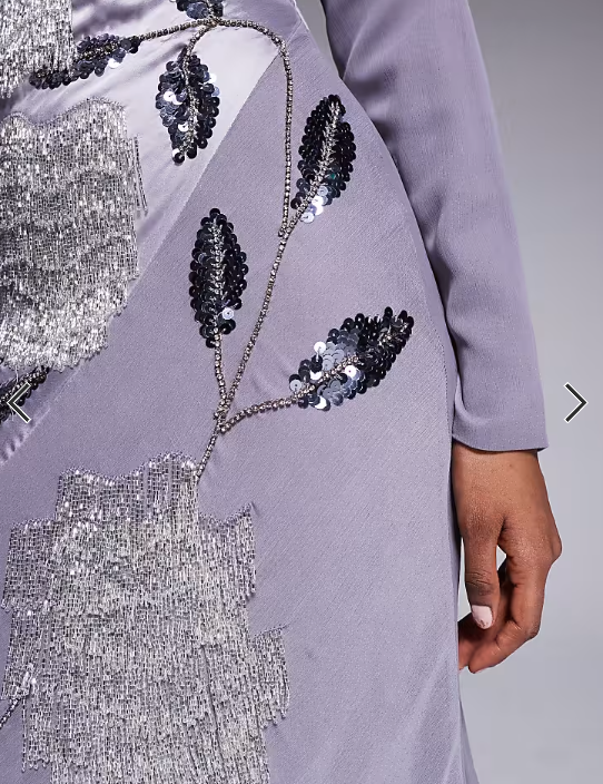 ASOS DESIGN satin chiffon mix embellished maxi dress with cowl neck in dusky purple