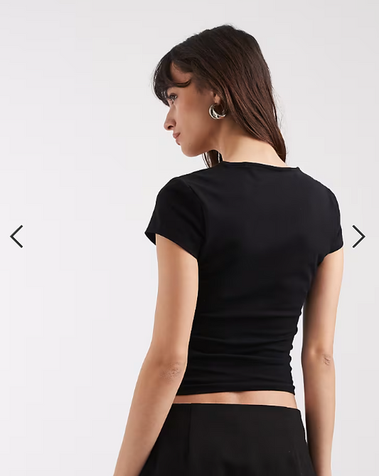 ASOS DESIGN cotton square neck cap sleeve top in black