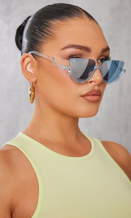 Blue Crystal Under Frame Cat Eye Sunglasses