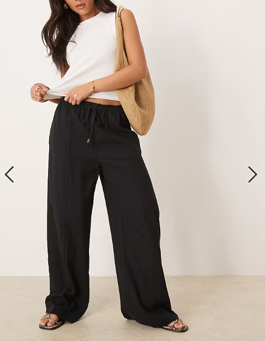 Mango linen mix drawstring straight trouser in black