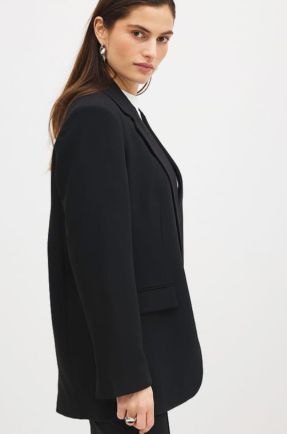 Oversized-fit Button Detail Blazer - Black