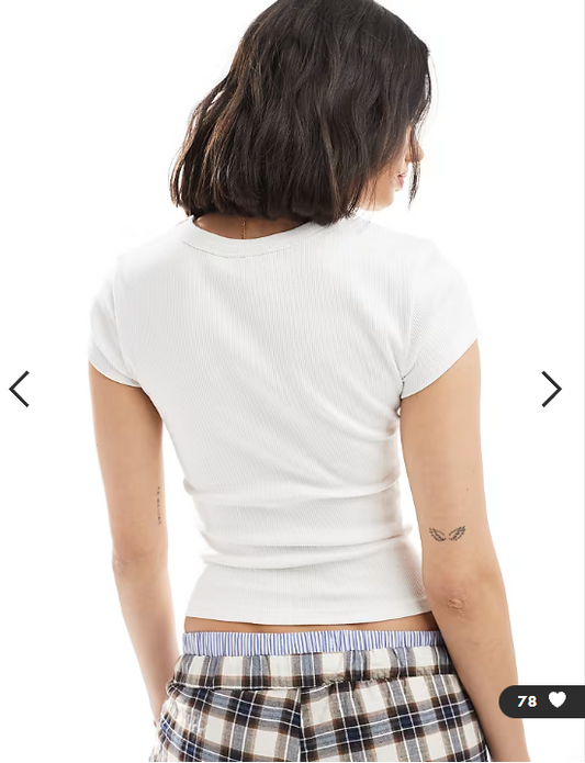 ASOS DESIGN ribbed baby tee with oyster graphic in white