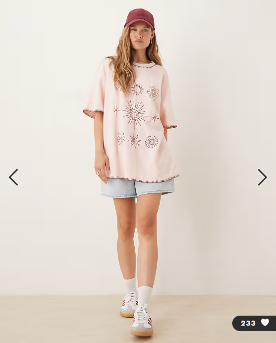 ASOS DESIGN oversized t-shirt with sun embroidery in pink