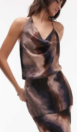 Topshop asymmetric maxi dress in dusty marbled print