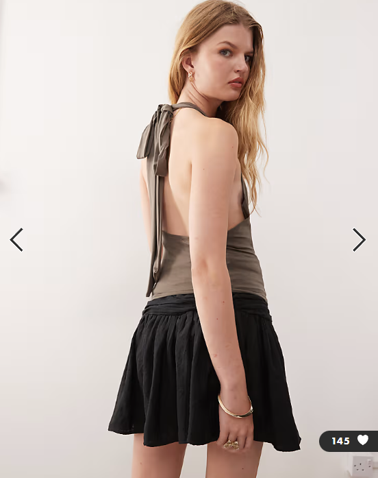 Weekday plunge drape front halter neck top with low back in dark mole
