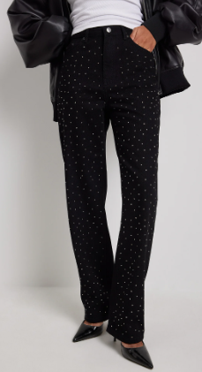 Na-kd - Embellished Straight Leg Denim Black