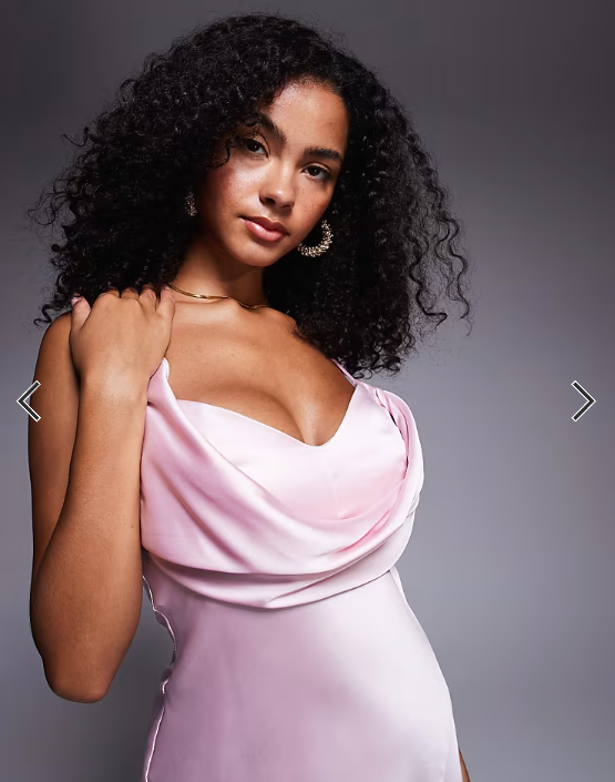 River Island one shoulder cowl neck maxi dress in pink
