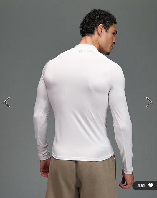 4505 Icon active quick dry muscle fit base layer training long sleeve mock neck top in white.