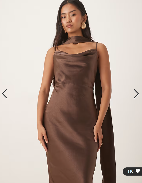 Pretty Lavish Bridesmaid Keisha satin cowl neck maxi dress with scarf in chocolate brown