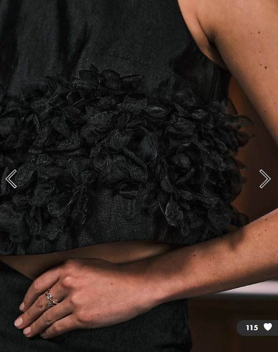 Sister Jane Plume organza 3D floral crop top co-ord in black