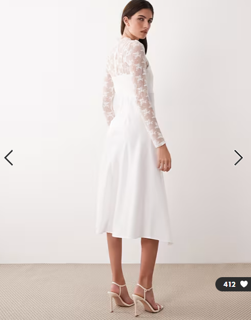 YAS long sleeve lace underlay cami satin dress in gardenia white
