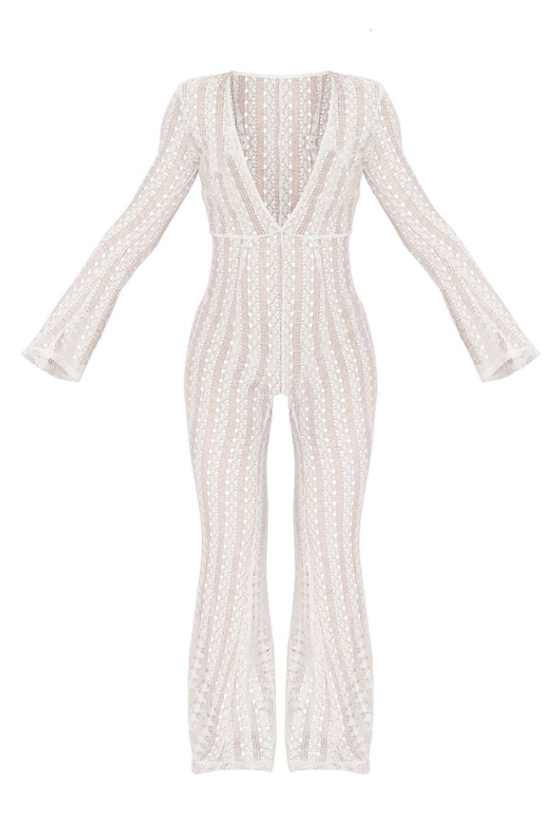 White Crochet Plunge Beach Jumpsuit