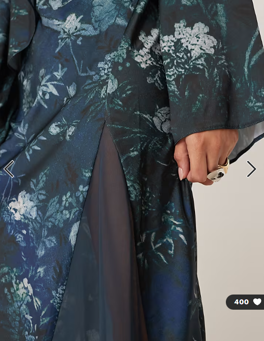 Asos - satin long sleeve cape detail maxi dress in navy floral print