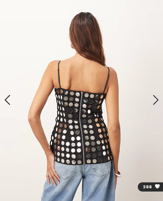 Arrange - mirror embellished minimal longline cami top in black