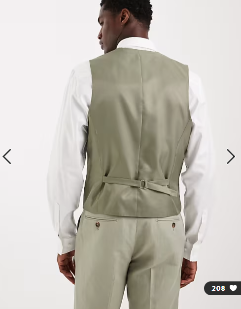 ASOS DESIGN slim suit waistcoat in linen rich sage twill