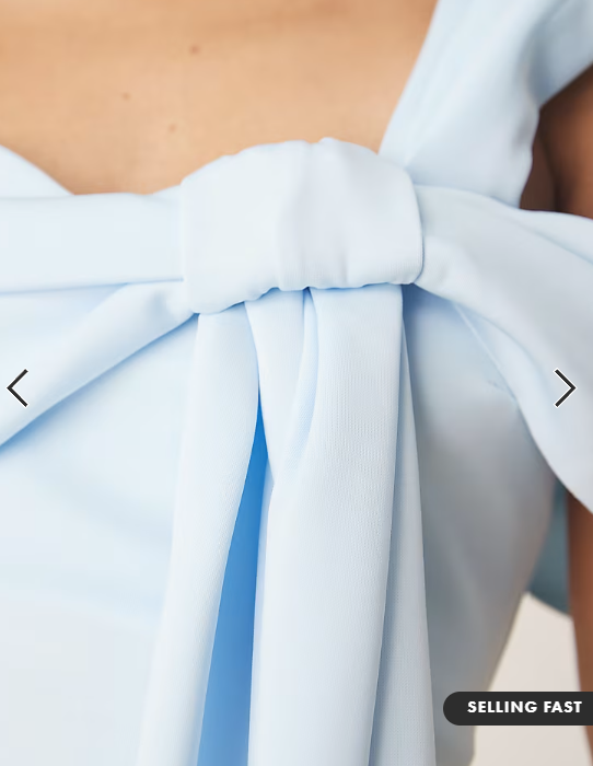 ASOS DESIGN off shoulder bow detail midi dress in light blue in scuba-style fabric