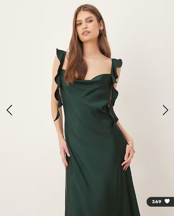 Vila cowl neck satin maxi dress with draping frill straps in scarab green