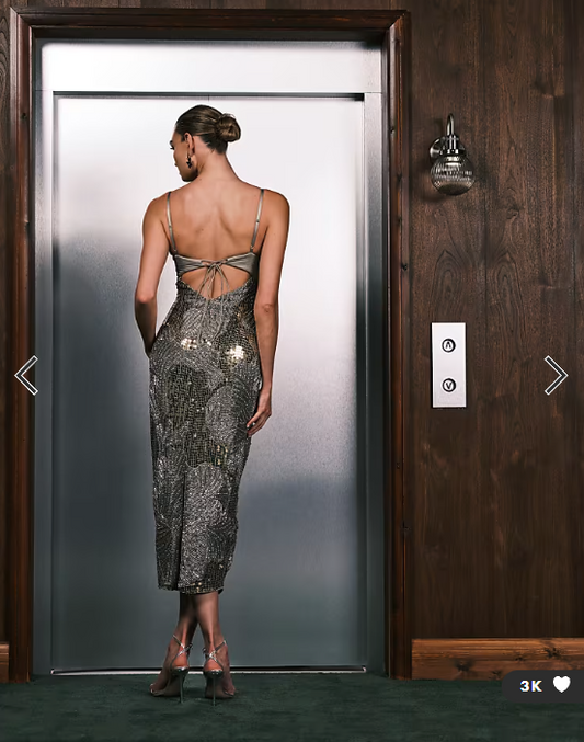 ASOS DESIGN oversized floral embellished sequin maxi dress with bust cup detail in light khaki