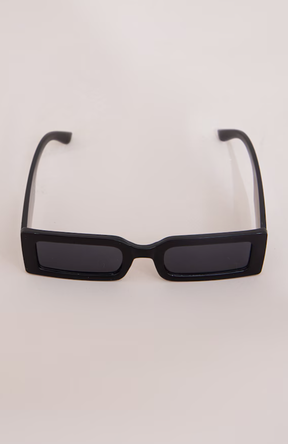 Black Slim Rectangular Frame Sunglasses
