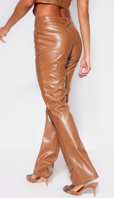 Stone Faux Leather Flared Trousers