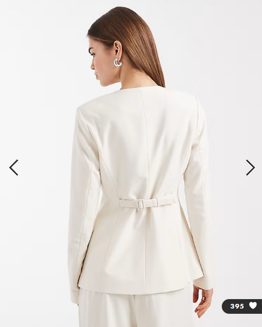 Vero Moda tailored collarless fitted blazer in cream